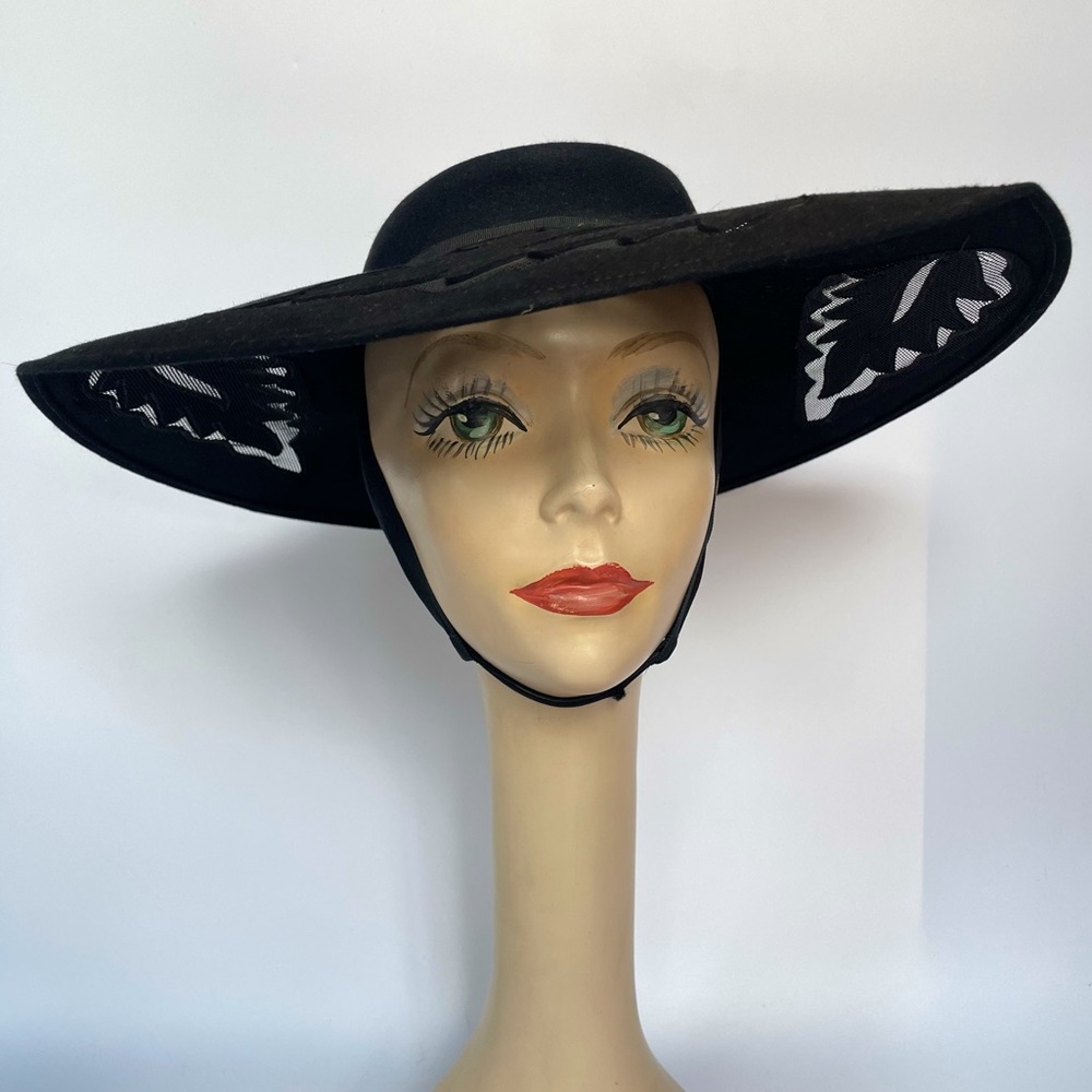 Vintage Wide Brim Hat Lace Cut Out - Picture 2 of 12